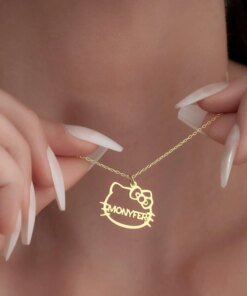 Customized Name Necklace, Personalized Cartoon Cat Necklace, Name Jewelry, Mom's Gift, Baby Welcome Party Pendant