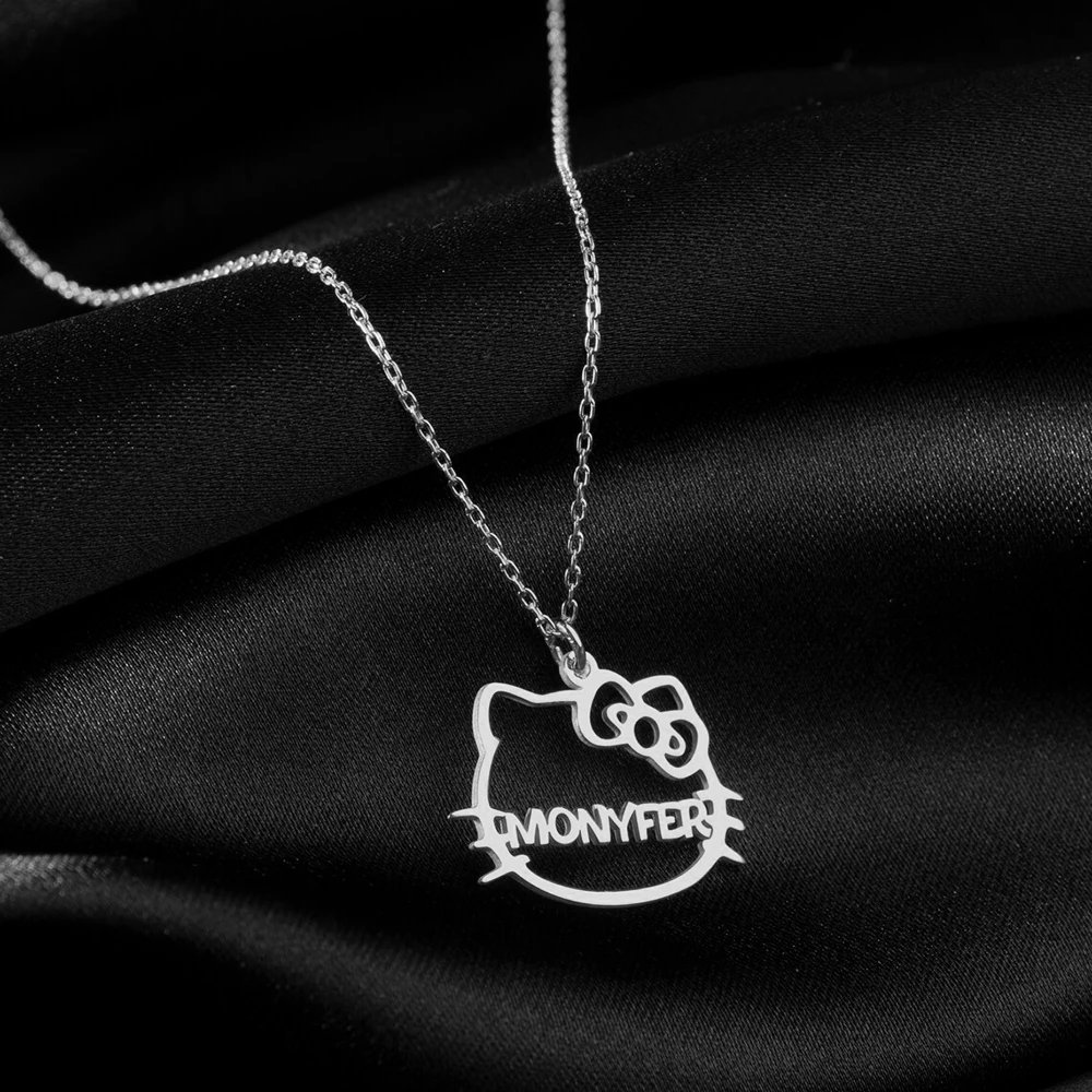 Customized Name Necklace, Personalized Cartoon Cat Necklace, Name Jewelry, Mom's Gift, Baby Welcome Party Pendant