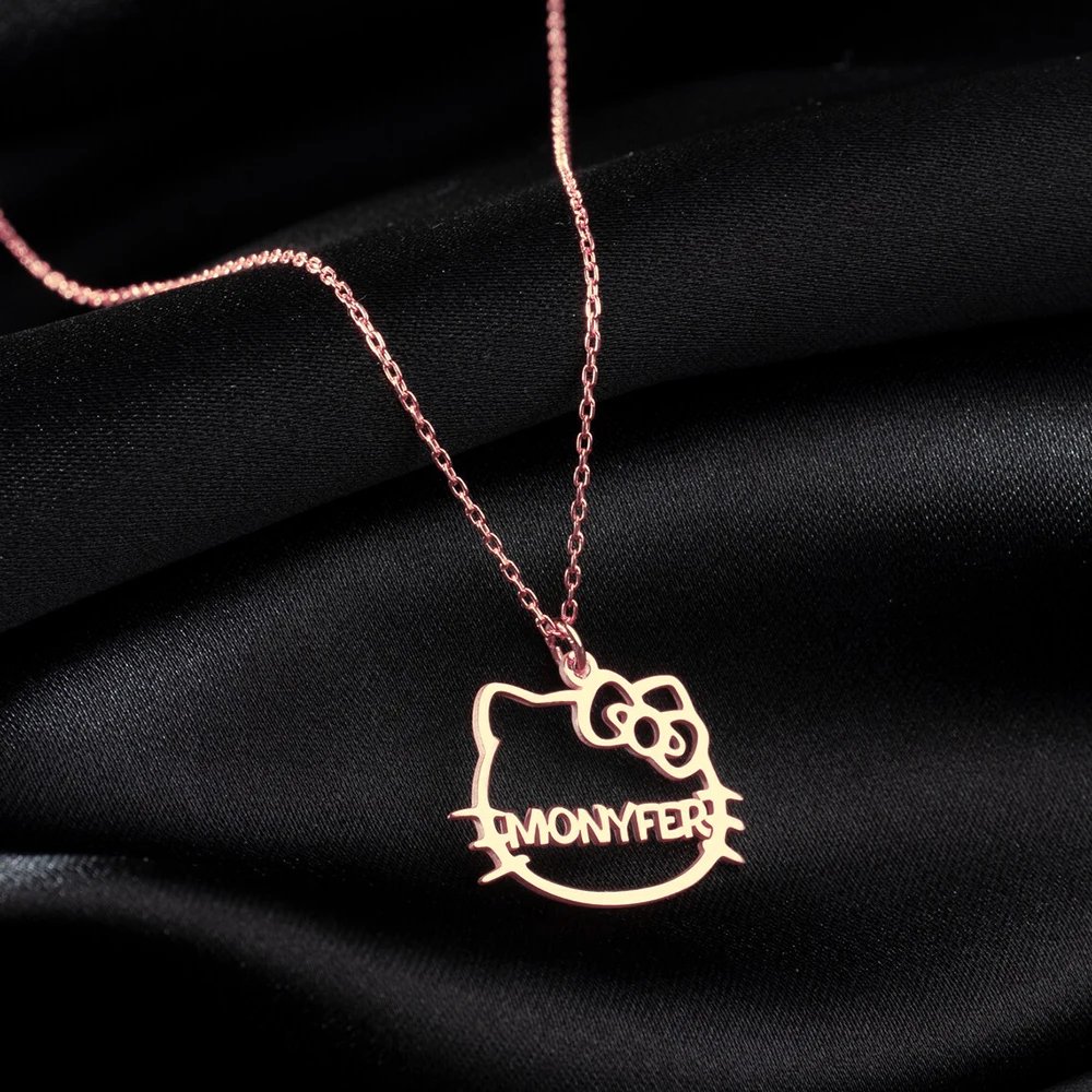 Customized Name Necklace, Personalized Cartoon Cat Necklace, Name Jewelry, Mom's Gift, Baby Welcome Party Pendant