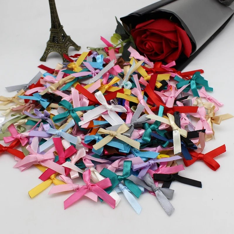 100pcs or 200PCS 20mm-30mm Small Size Satin Ribbon Bow Flower DIY CraftsEmbellishment Crafts Accessory Decoration Supplies