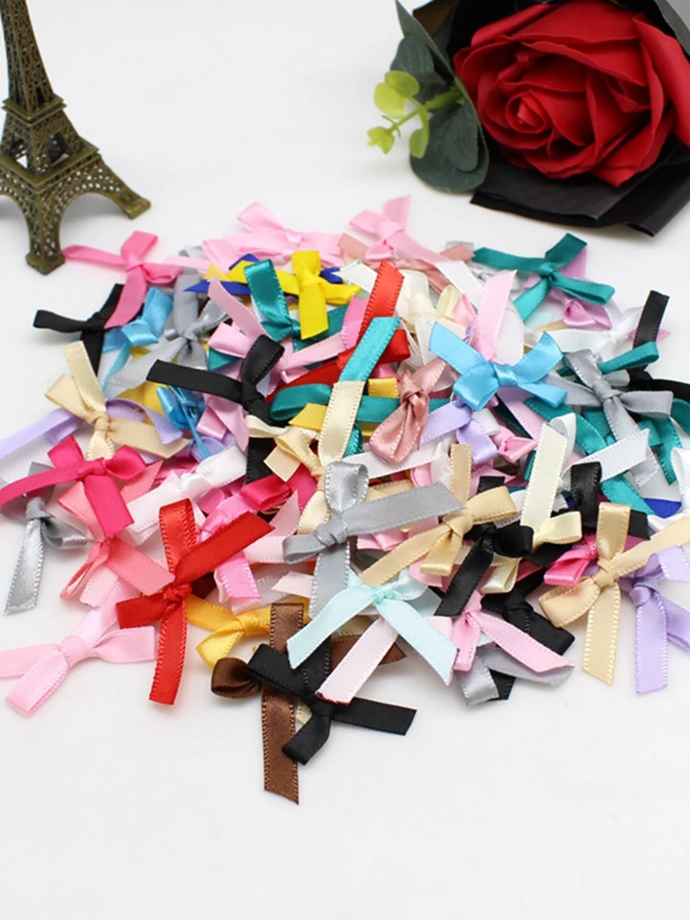 100pcs or 200PCS 20mm-30mm Small Size Satin Ribbon Bow Flower DIY CraftsEmbellishment Crafts Accessory Decoration Supplies