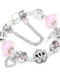 BAOPN European Pink Heart To Heart Beads Charm Bracelets For Women Fit Brand Bracelet & Bangle Couple Jewelry Dropshipping