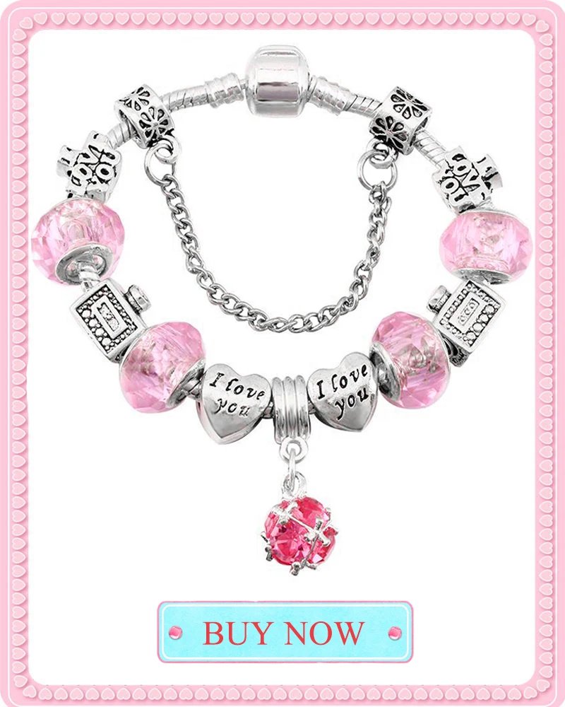 BAOPN European Pink Heart To Heart Beads Charm Bracelets For Women Fit Brand Bracelet & Bangle Couple Jewelry