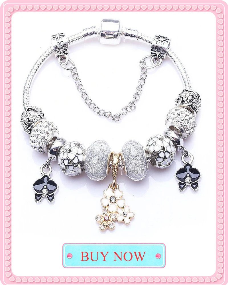 BAOPN European Pink Heart To Heart Beads Charm Bracelets For Women Fit Brand Bracelet & Bangle Couple Jewelry
