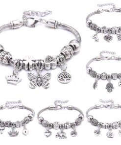 Charm Bracelet & Bangles Jewelry white butterfly Crown Beads Bracelets Brands Bracelets Fit Women Girl Friendship Gift