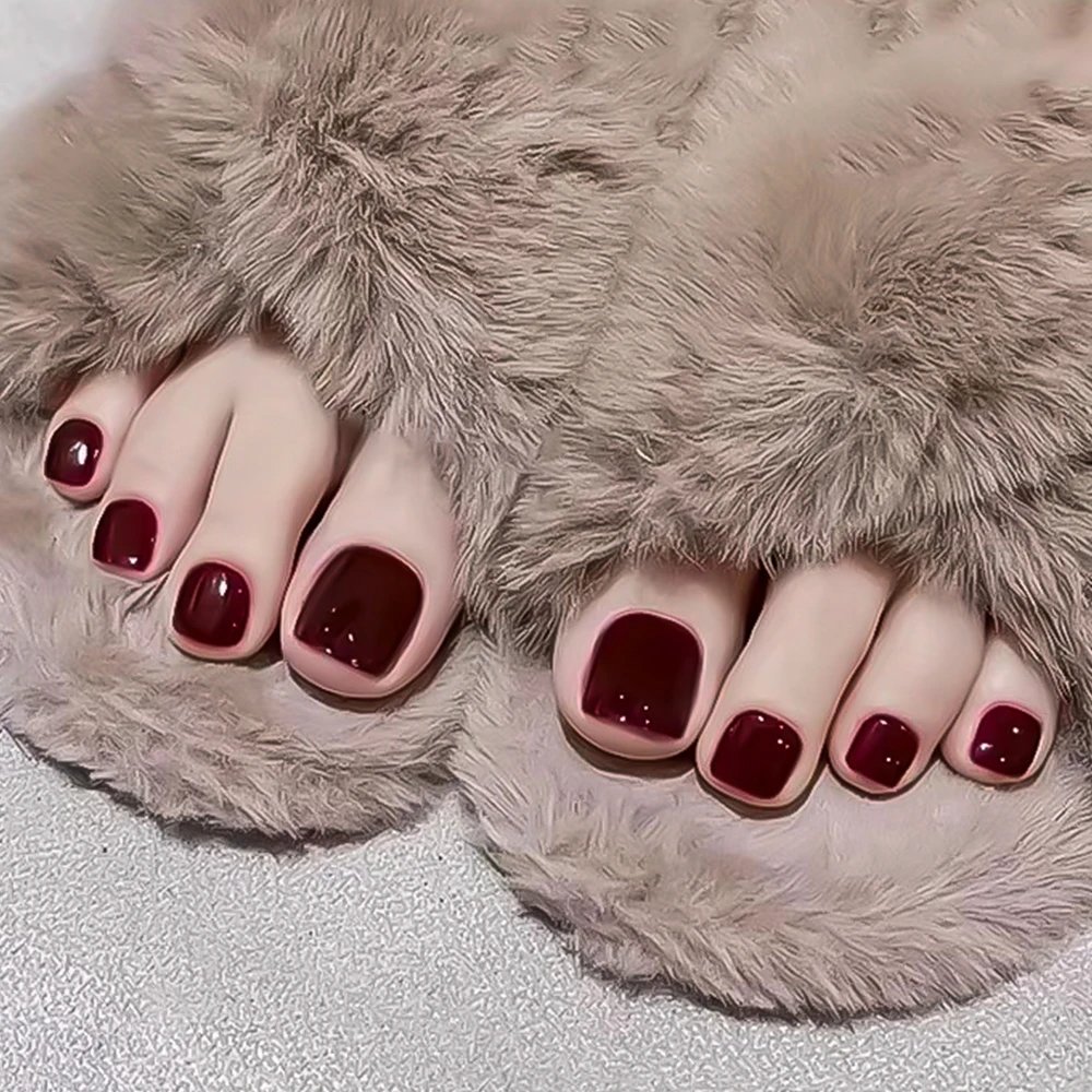 144pcs Short Square False Toe Nails Lake Blue/White/Red/Nude Press on Toenails Glossy Full Cover Toe Nails 100/120pcs Artificial