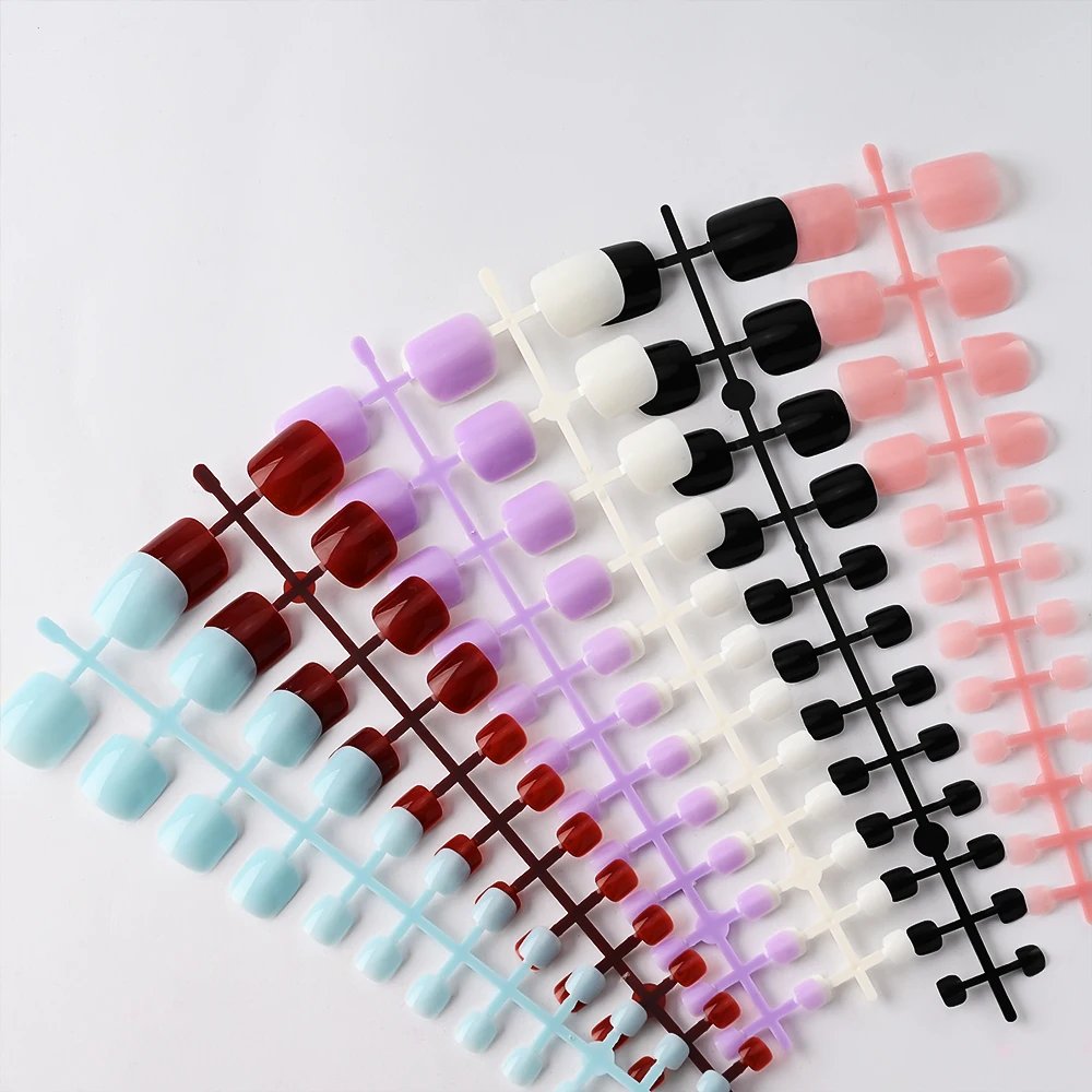 144pcs Short Square False Toe Nails Lake Blue/White/Red/Nude Press on Toenails Glossy Full Cover Toe Nails 100/120pcs Artificial