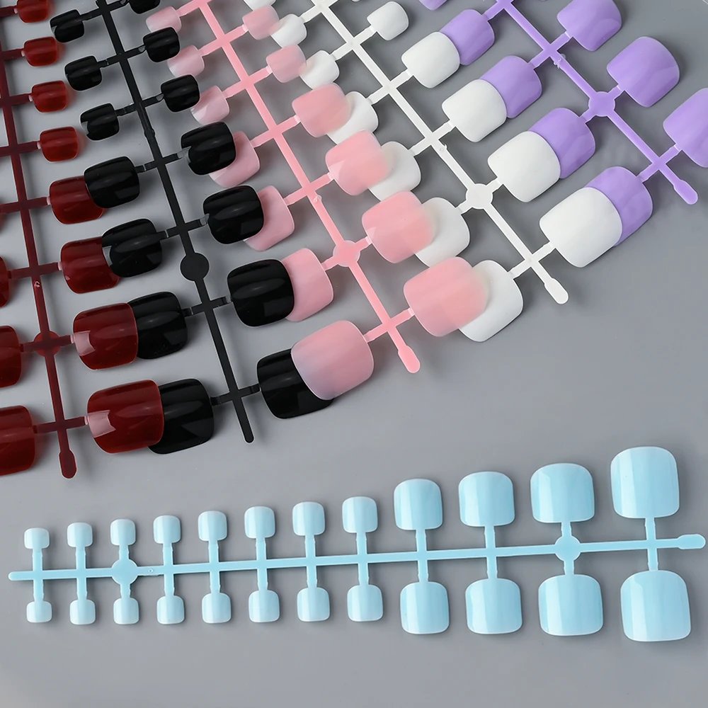 144pcs Short Square False Toe Nails Lake Blue/White/Red/Nude Press on Toenails Glossy Full Cover Toe Nails 100/120pcs Artificial