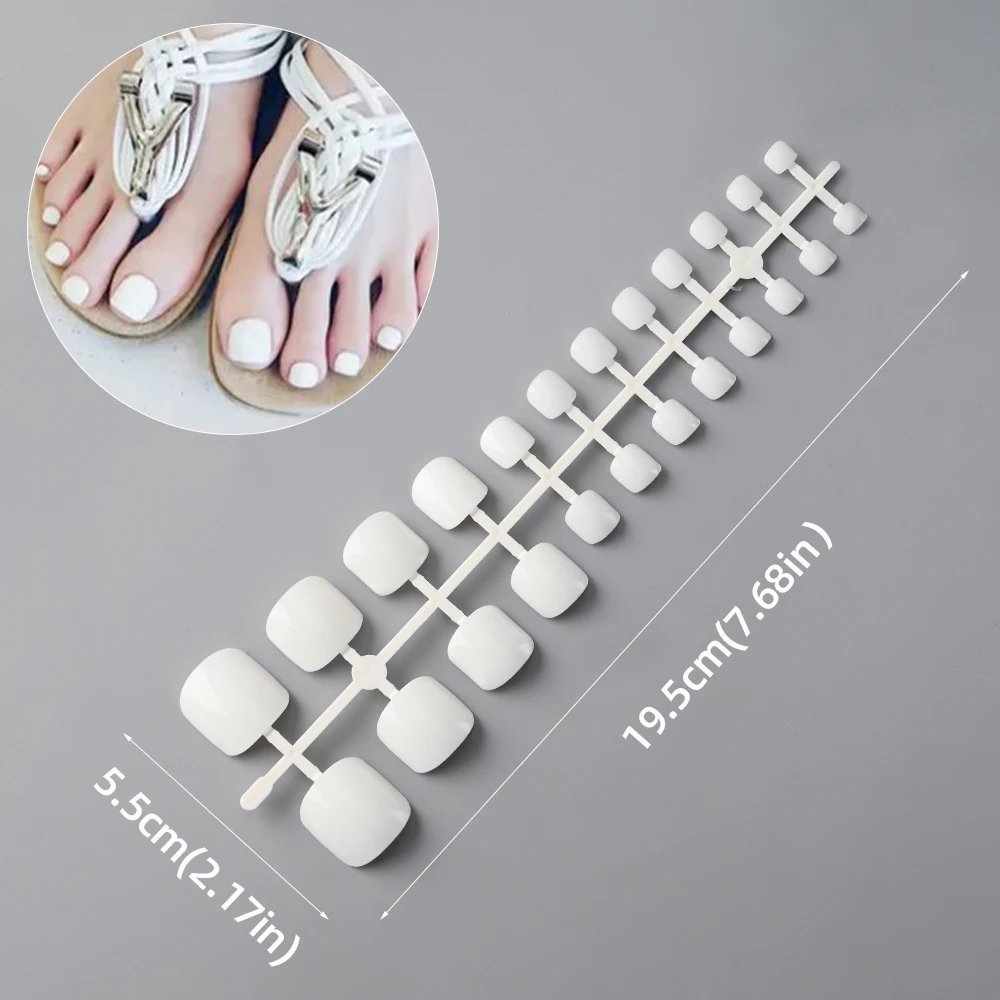 144pcs Short Square False Toe Nails Lake Blue/White/Red/Nude Press on Toenails Glossy Full Cover Toe Nails 100/120pcs Artificial