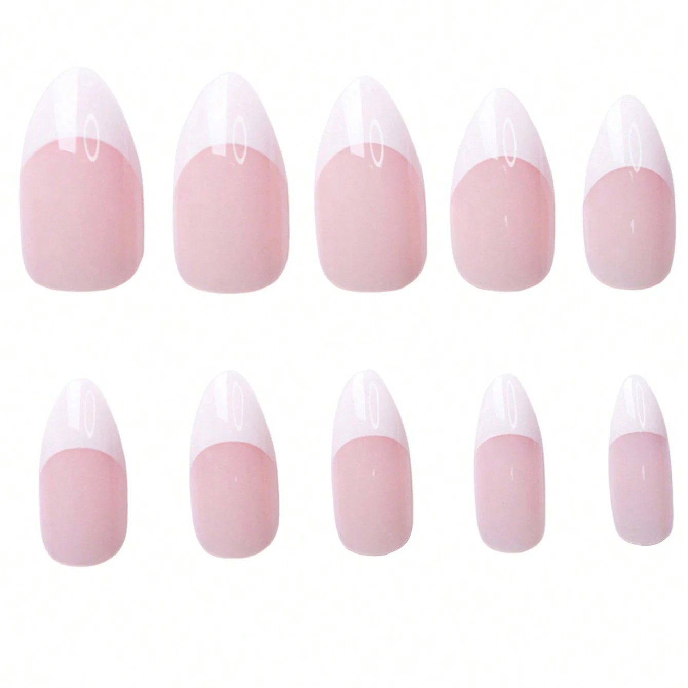 360Pcs/box Glossy Soft Gel Pink French Nail Tips Medium Almond White Simple Press On Nails 10Grids Huge Capacity False Nails*&