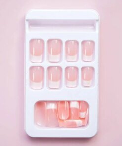 24Pcs Press on Nails with Glue Square Short Glossy Nail Extension Full Cover Women Girls Natural Fake Nails Salon Home Use