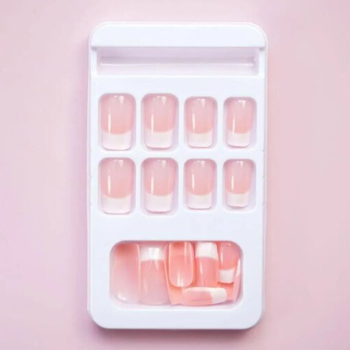 24Pcs Press on Nails with Glue Square Short Glossy Nail Extension Full Cover Women Girls Natural Fake Nails Salon Home Use