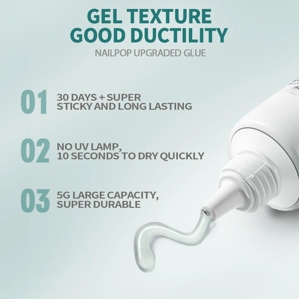 Nailpop Quick Drying Solid Nail Glue with Remover for Press On Nails Tips No Need for UV Lamp Long Lasting Fake Nails Glue Kit