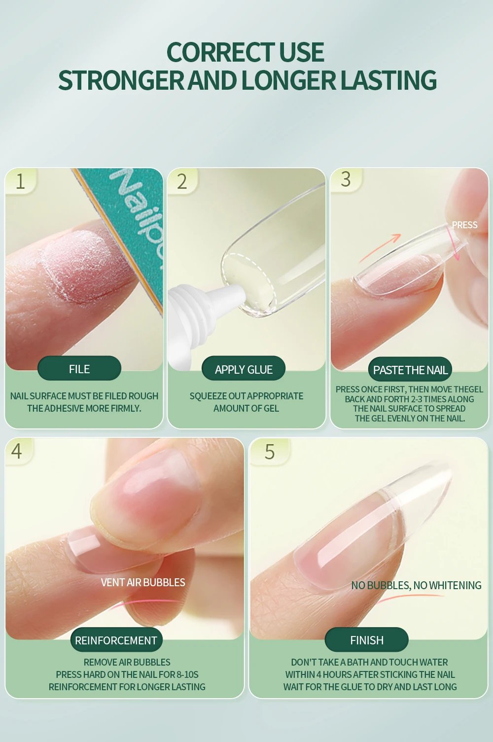 Nailpop Quick Drying Solid Nail Glue with Remover for Press On Nails Tips No Need for UV Lamp Long Lasting Fake Nails Glue Kit