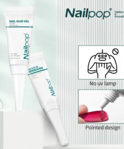 Nailpop Quick Drying Solid Nail Glue with Remover for Press On Nails Tips No Need for UV Lamp Long Lasting Fake Nails Glue Kit