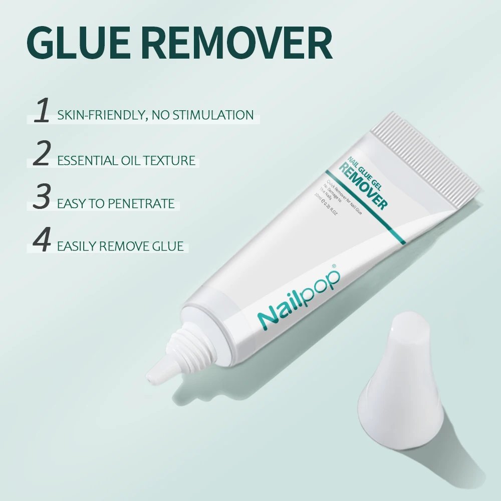 Nailpop Quick Drying Solid Nail Glue with Remover for Press On Nails Tips No Need for UV Lamp Long Lasting Fake Nails Glue Kit