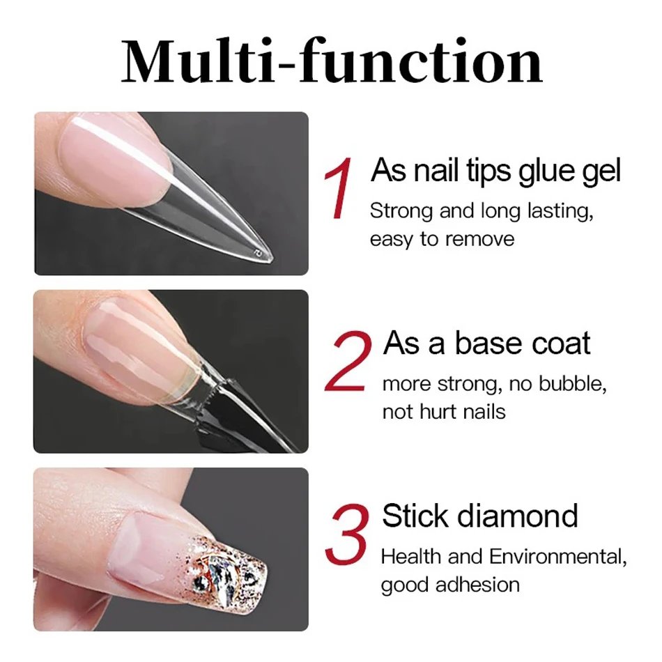 3 IN1 Nail Glue Gel Fast Extension Acrylic False Tips Sticking Decoration Press on Nails Art Tools Functional Gel French DIY 7ml