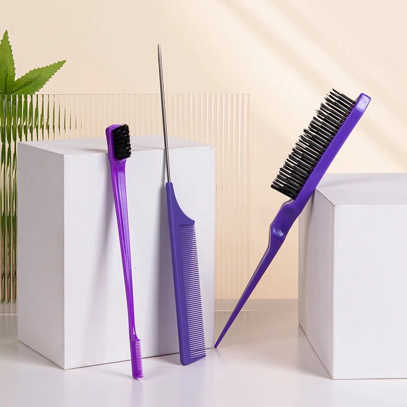 3pcs/set Hair Styling Comb Set Teasing Hair Brush Triple Teasing Comb Edge Brush Hair Tail Tools Braid Tool