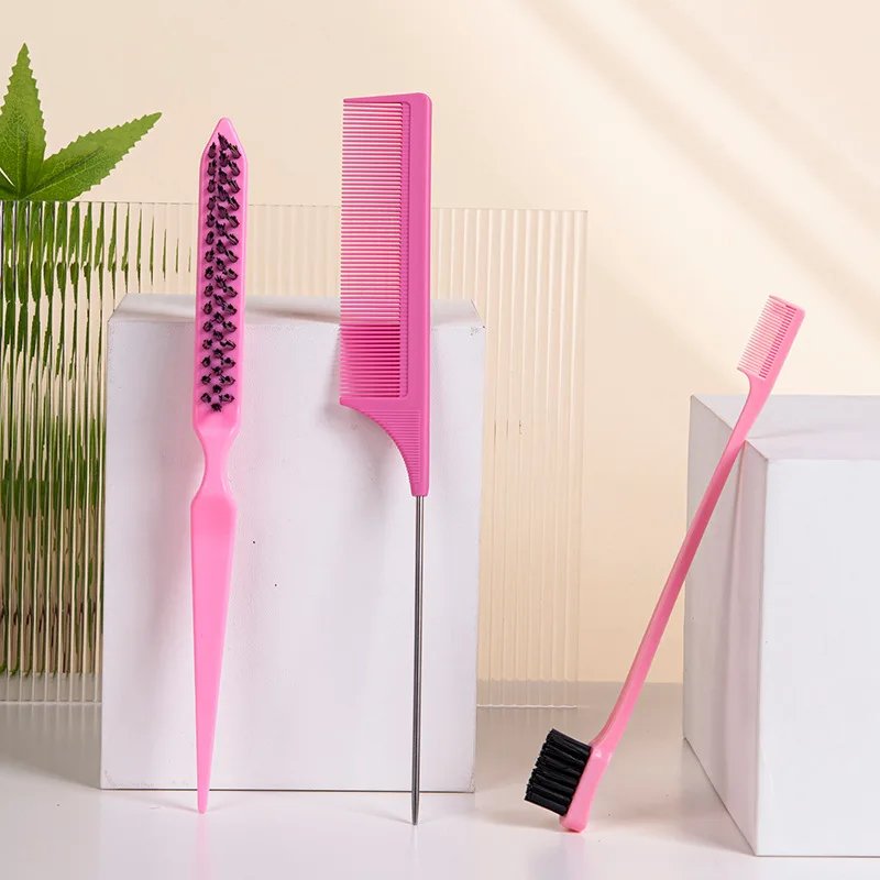 3pcs/set Hair Styling Comb Set Teasing Hair Brush Triple Teasing Comb Edge Brush Hair Tail Tools Braid Tool