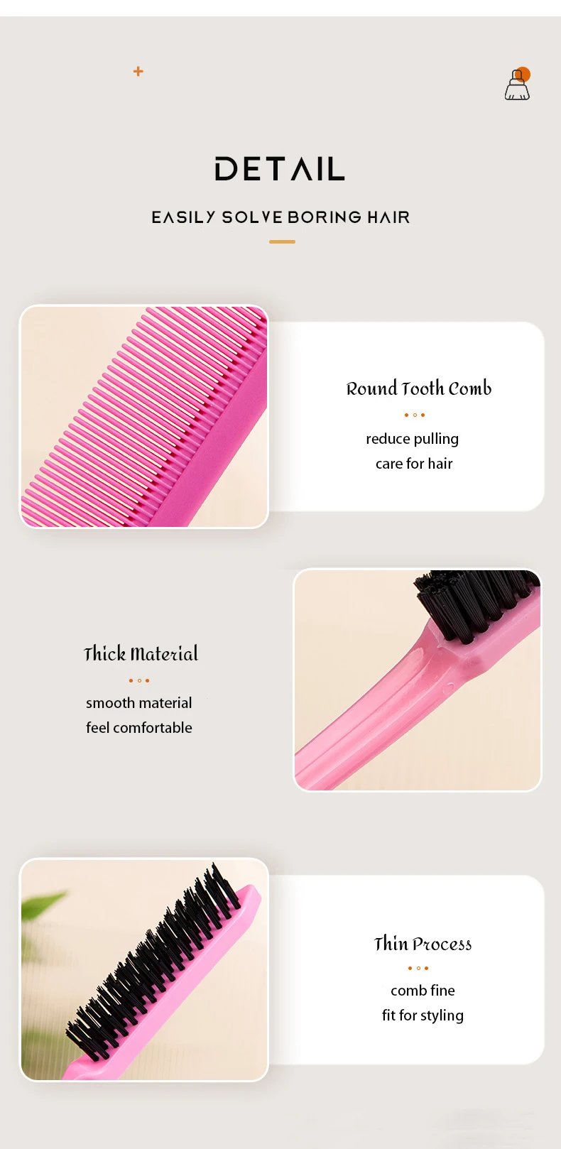 3pcs/set Hair Styling Comb Set Teasing Hair Brush Triple Teasing Comb Edge Brush Hair Tail Tools Braid Tool