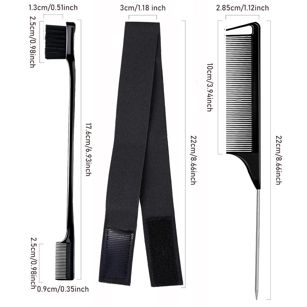 Edge Laying Scarf Elastic Headband For Wigs Lace Frontal Lace Melting Band With 1Pcs Double Side Edge Control withRat Tail Comb