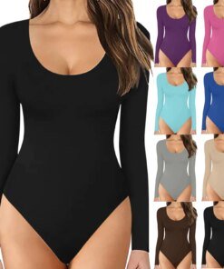 Alternative view of Ladies Long Sleeve Bodysuit Solid Slim Sexy Skinny Bodycon Women Bodysuit O-Neck Casual Soft Cozy Undershirt Female Jumpsuits