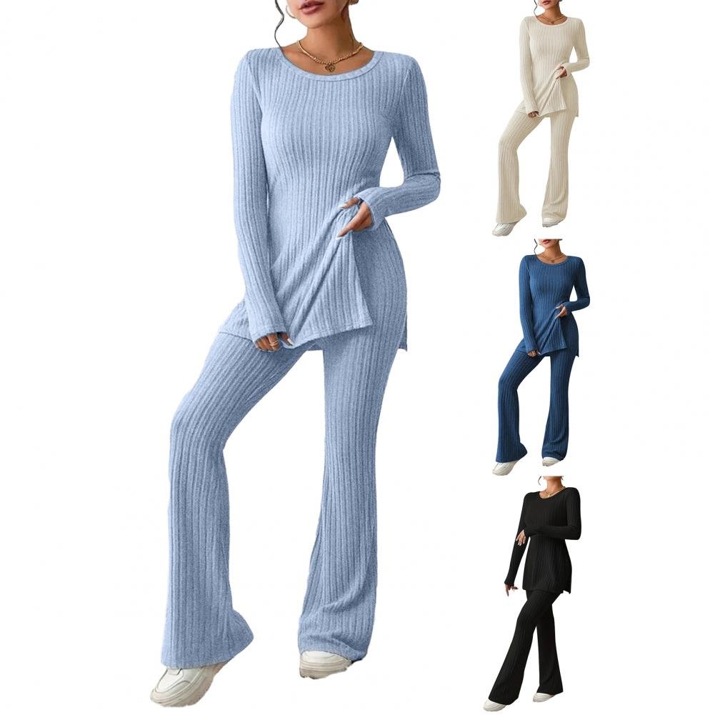 2023 Fall Winter Knitted 2 Piece Suits Women Long Sleeve Ribbed Slit Long Top and High Waist Pencil Pants Set Fashion Outfit 2023 Fall Winter Knitted 2 Piece Suits Women Long Sleeve Ribbed Slit Long Top and High Waist Pencil Pants Set Fashion Outfit