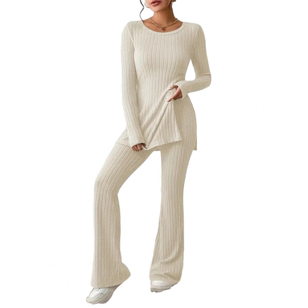 2023 Fall Winter Knitted 2 Piece Suits Women Long Sleeve Ribbed Slit Long Top and High Waist Pencil Pants Set Fashion Outfit 2023 Fall Winter Knitted 2 Piece Suits Women Long Sleeve Ribbed Slit Long Top and High Waist Pencil Pants Set Fashion Outfit