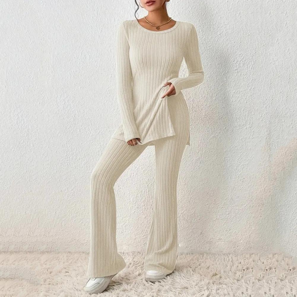 2023 Fall Winter Knitted 2 Piece Suits Women Long Sleeve Ribbed Slit Long Top and High Waist Pencil Pants Set Fashion Outfit 2023 Fall Winter Knitted 2 Piece Suits Women Long Sleeve Ribbed Slit Long Top and High Waist Pencil Pants Set Fashion Outfit