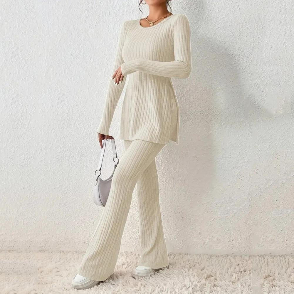 2023 Fall Winter Knitted 2 Piece Suits Women Long Sleeve Ribbed Slit Long Top and High Waist Pencil Pants Set Fashion Outfit 2023 Fall Winter Knitted 2 Piece Suits Women Long Sleeve Ribbed Slit Long Top and High Waist Pencil Pants Set Fashion Outfit