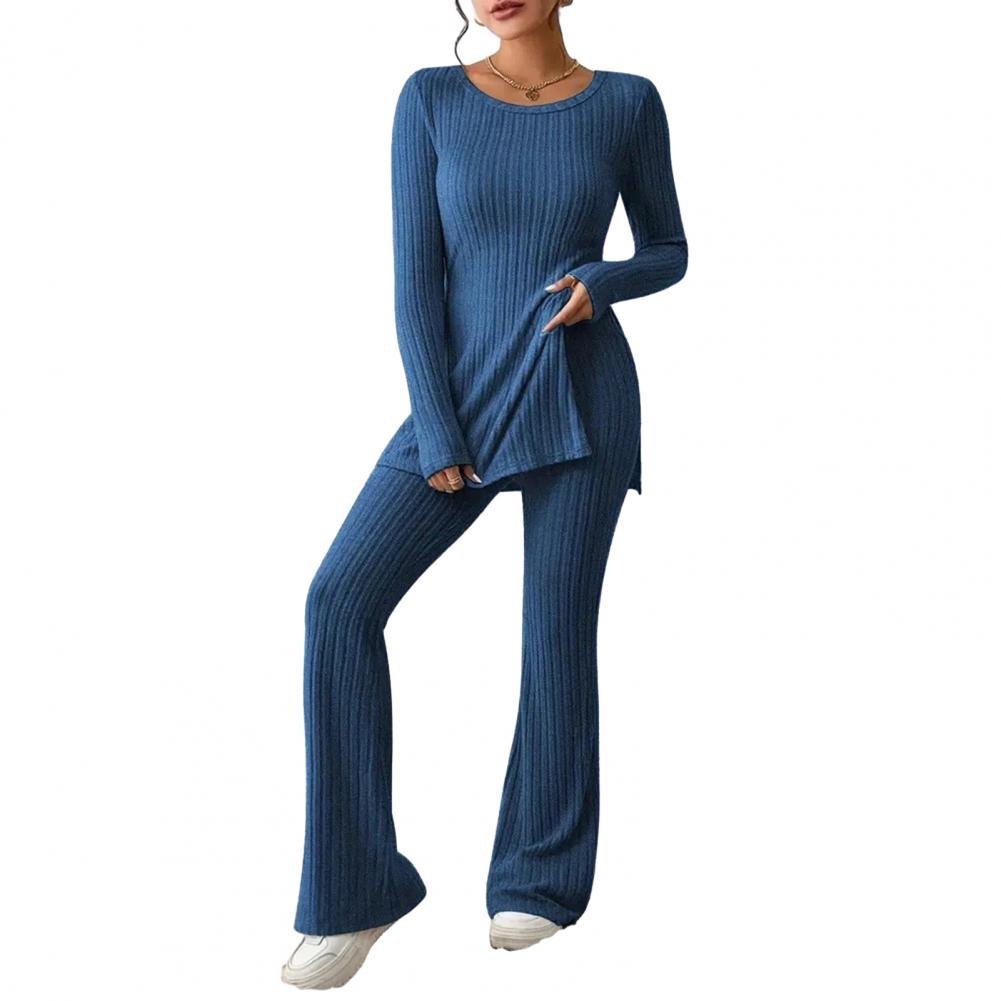 2023 Fall Winter Knitted 2 Piece Suits Women Long Sleeve Ribbed Slit Long Top and High Waist Pencil Pants Set Fashion Outfit 2023 Fall Winter Knitted 2 Piece Suits Women Long Sleeve Ribbed Slit Long Top and High Waist Pencil Pants Set Fashion Outfit