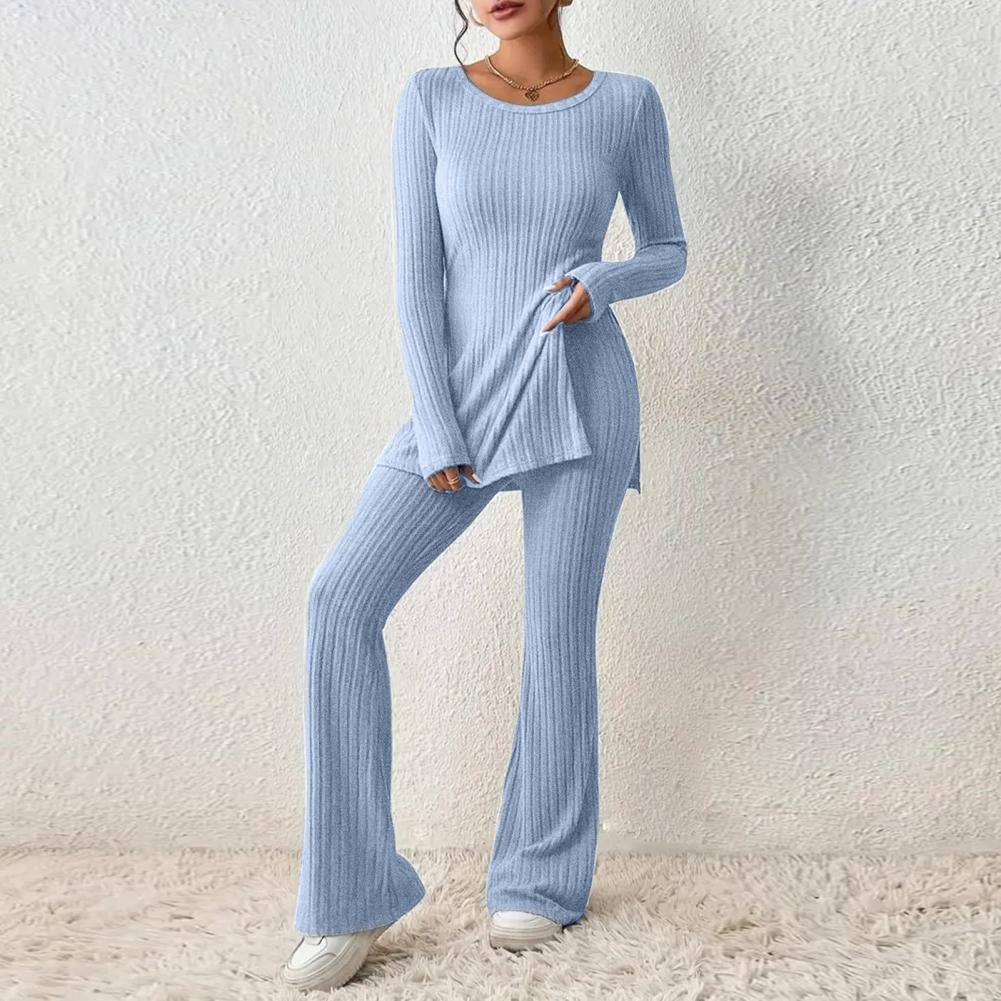 2023 Fall Winter Knitted 2 Piece Suits Women Long Sleeve Ribbed Slit Long Top and High Waist Pencil Pants Set Fashion Outfit 2023 Fall Winter Knitted 2 Piece Suits Women Long Sleeve Ribbed Slit Long Top and High Waist Pencil Pants Set Fashion Outfit