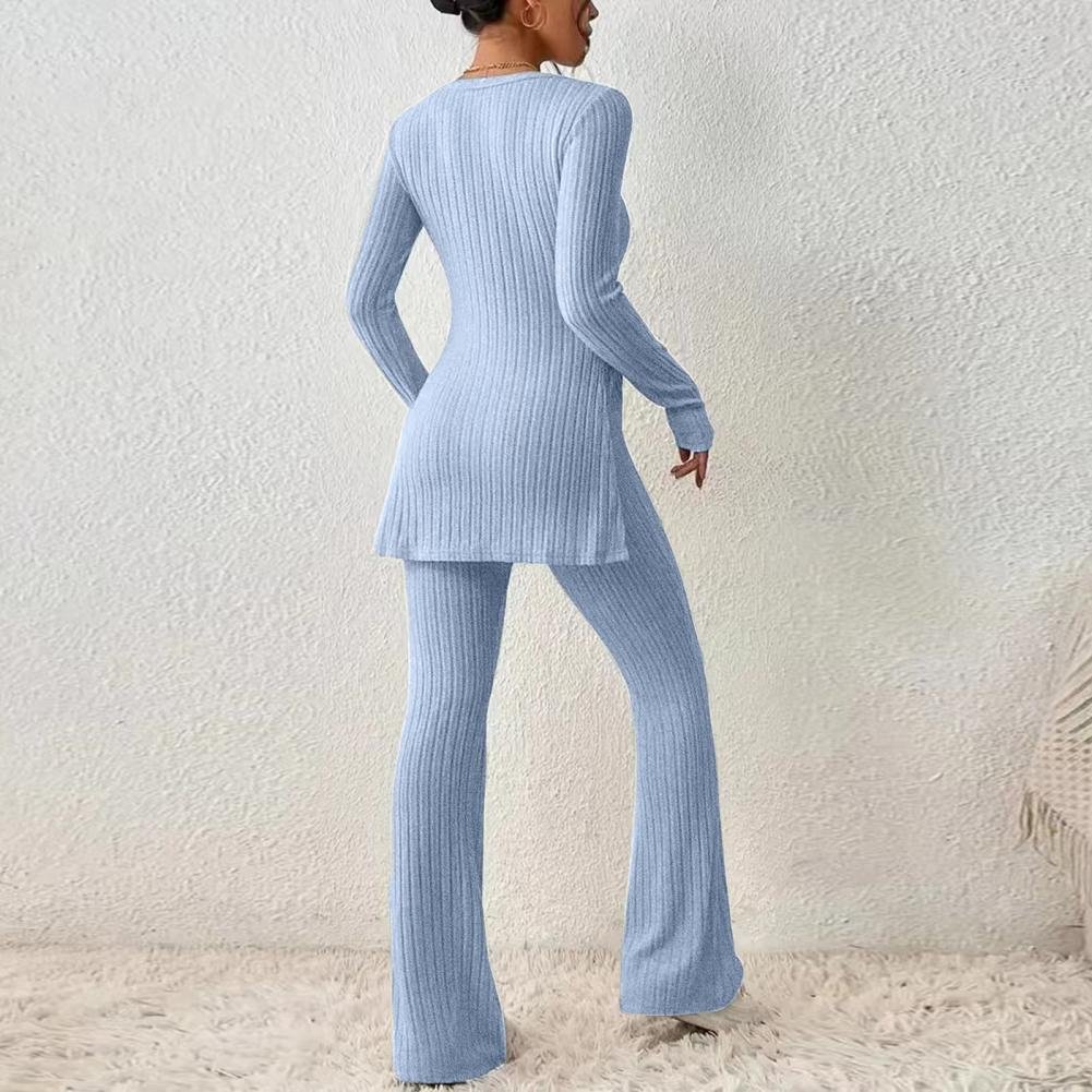2023 Fall Winter Knitted 2 Piece Suits Women Long Sleeve Ribbed Slit Long Top and High Waist Pencil Pants Set Fashion Outfit 2023 Fall Winter Knitted 2 Piece Suits Women Long Sleeve Ribbed Slit Long Top and High Waist Pencil Pants Set Fashion Outfit