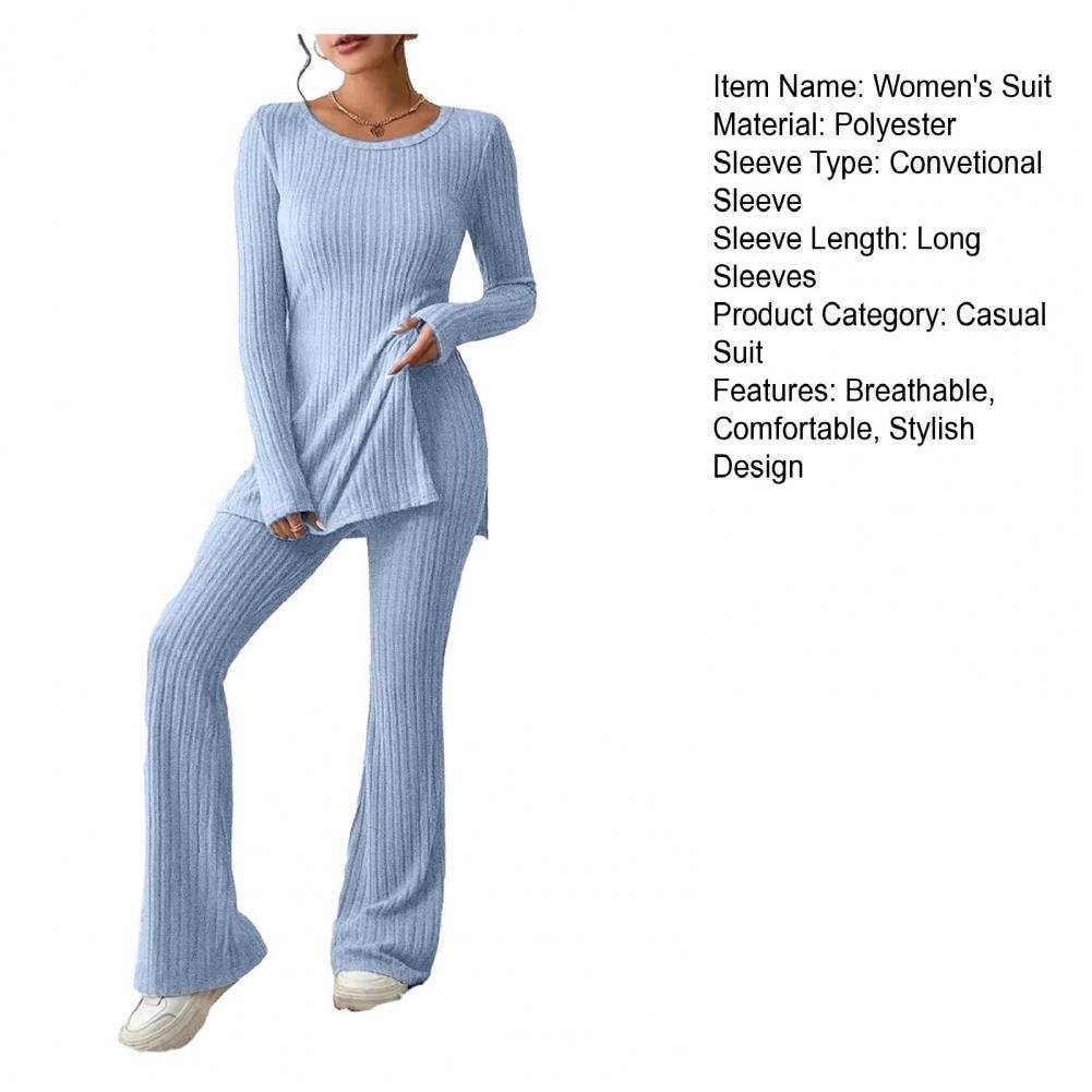 2023 Fall Winter Knitted 2 Piece Suits Women Long Sleeve Ribbed Slit Long Top and High Waist Pencil Pants Set Fashion Outfit 2023 Fall Winter Knitted 2 Piece Suits Women Long Sleeve Ribbed Slit Long Top and High Waist Pencil Pants Set Fashion Outfit