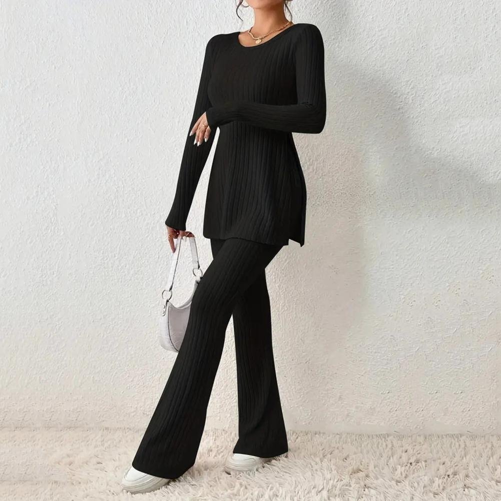 2023 Fall Winter Knitted 2 Piece Suits Women Long Sleeve Ribbed Slit Long Top and High Waist Pencil Pants Set Fashion Outfit 2023 Fall Winter Knitted 2 Piece Suits Women Long Sleeve Ribbed Slit Long Top and High Waist Pencil Pants Set Fashion Outfit