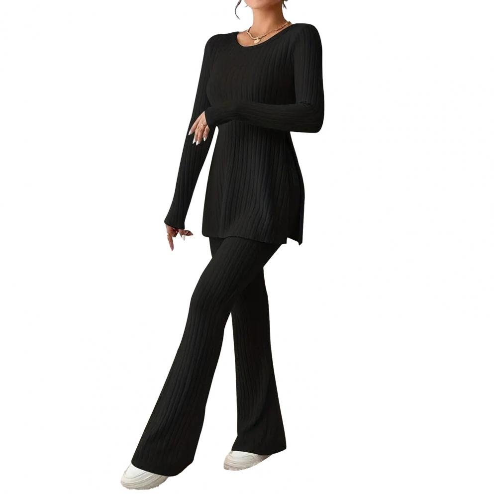 2023 Fall Winter Knitted 2 Piece Suits Women Long Sleeve Ribbed Slit Long Top and High Waist Pencil Pants Set Fashion Outfit 2023 Fall Winter Knitted 2 Piece Suits Women Long Sleeve Ribbed Slit Long Top and High Waist Pencil Pants Set Fashion Outfit