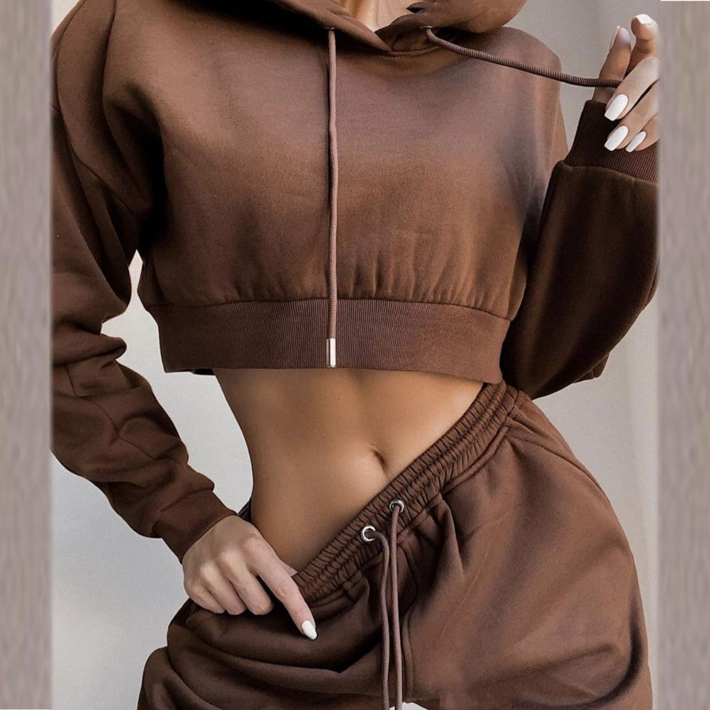White Autumn Sexy Hoodies Pants Set Tracksuit Hooded Drawstring Women Long Sleeve Crop Top Hoodies Pockets Trousers for Sports White Autumn Sexy Hoodies Pants Set Tracksuit Hooded Drawstring Women Long Sleeve Crop Top Hoodies Pockets Trousers for Sports