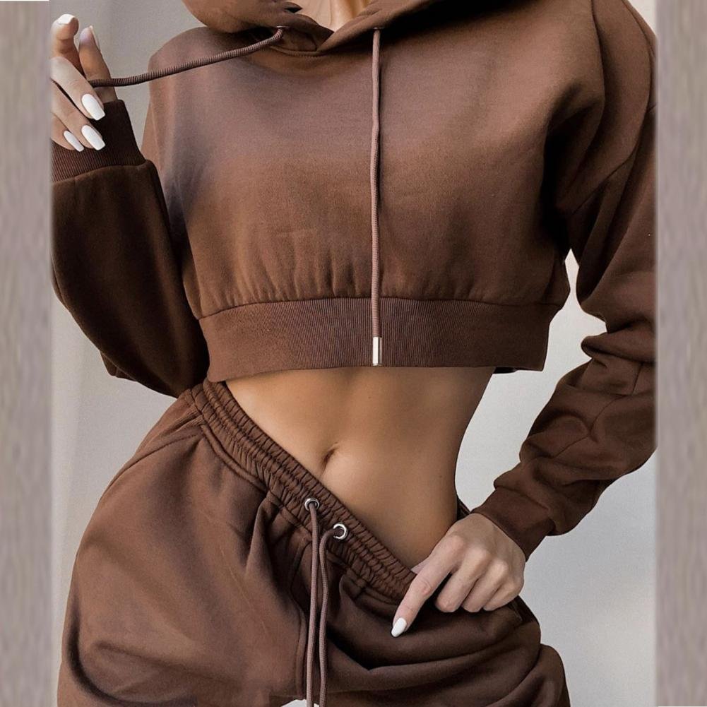 White Autumn Sexy Hoodies Pants Set Tracksuit Hooded Drawstring Women Long Sleeve Crop Top Hoodies Pockets Trousers for Sports White Autumn Sexy Hoodies Pants Set Tracksuit Hooded Drawstring Women Long Sleeve Crop Top Hoodies Pockets Trousers for Sports