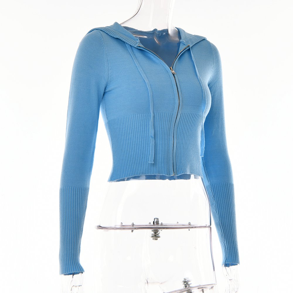 Women's Fall 2Pcs Knitted Outfits Solid Color Long Sleeve Zipper-Up Slim Fit Hooded Crop Tops+Low Waist Long Pants Set