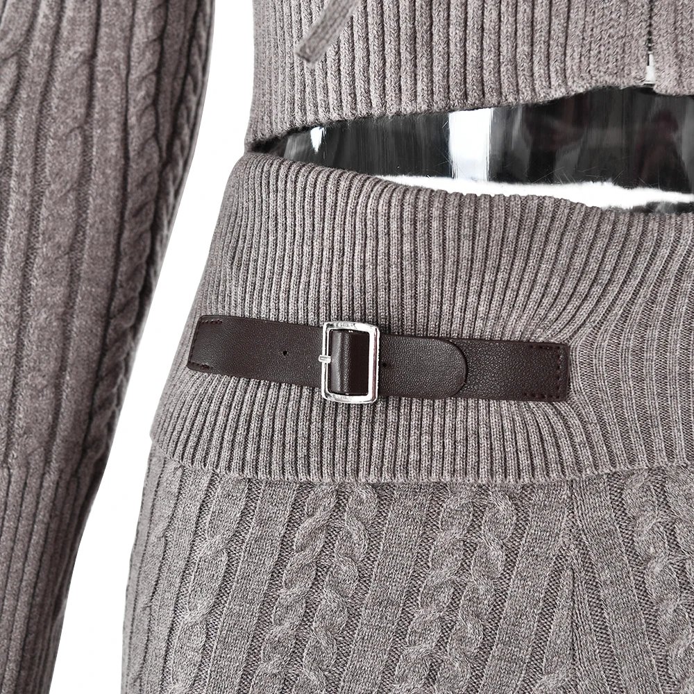 Fantoye Knitted Long Sleeve Zipper Hooded Women Two Piece Sets Thicken Sweater Skinny Long Pant Suit Solid Casual Sweatshirt Set Fantoye Knitted Long Sleeve Zipper Hooded Women Two Piece Sets Thicken Sweater Skinny Long Pant Suit Solid Casual Sweatshirt Set