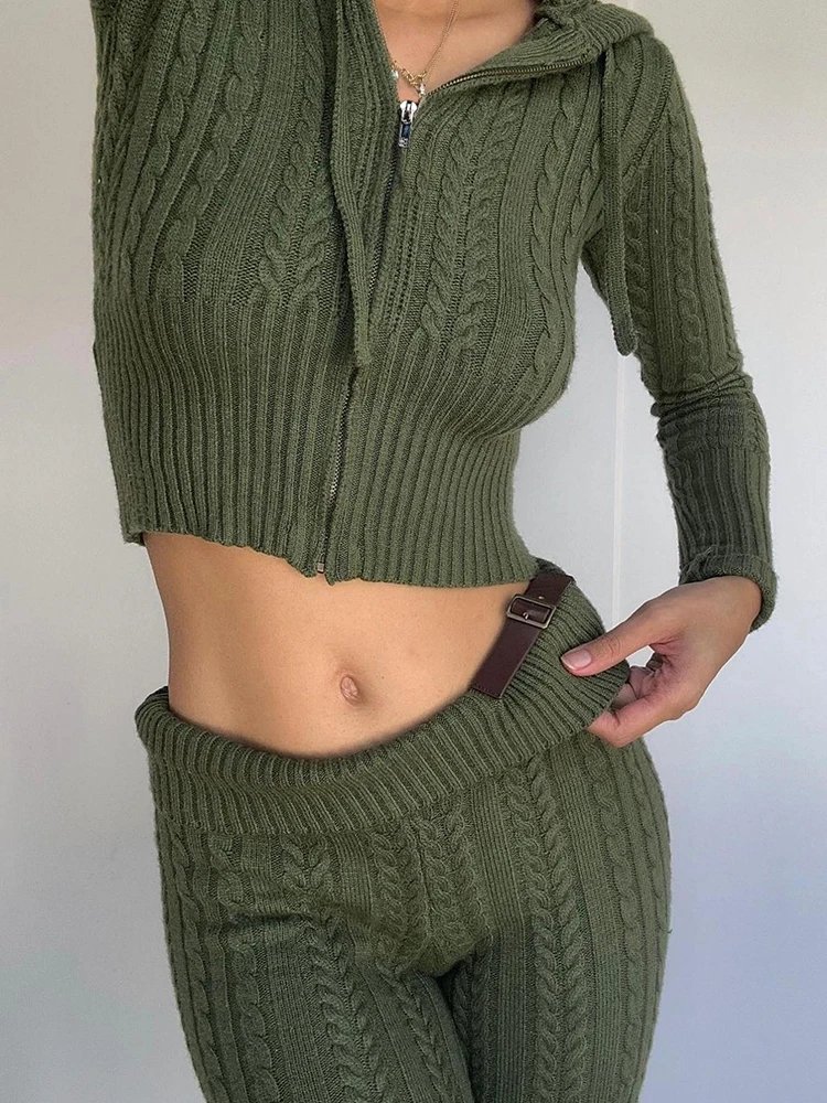 Fantoye Knitted Long Sleeve Zipper Hooded Women Two Piece Sets Thicken Sweater Skinny Long Pant Suit Solid Casual Sweatshirt Set Fantoye Knitted Long Sleeve Zipper Hooded Women Two Piece Sets Thicken Sweater Skinny Long Pant Suit Solid Casual Sweatshirt Set