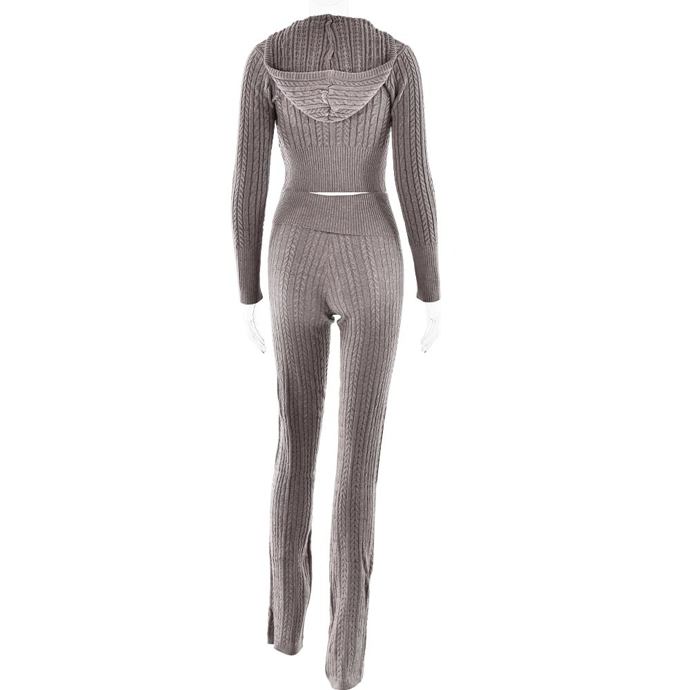Fantoye Knitted Long Sleeve Zipper Hooded Women Two Piece Sets Thicken Sweater Skinny Long Pant Suit Solid Casual Sweatshirt Set Fantoye Knitted Long Sleeve Zipper Hooded Women Two Piece Sets Thicken Sweater Skinny Long Pant Suit Solid Casual Sweatshirt Set