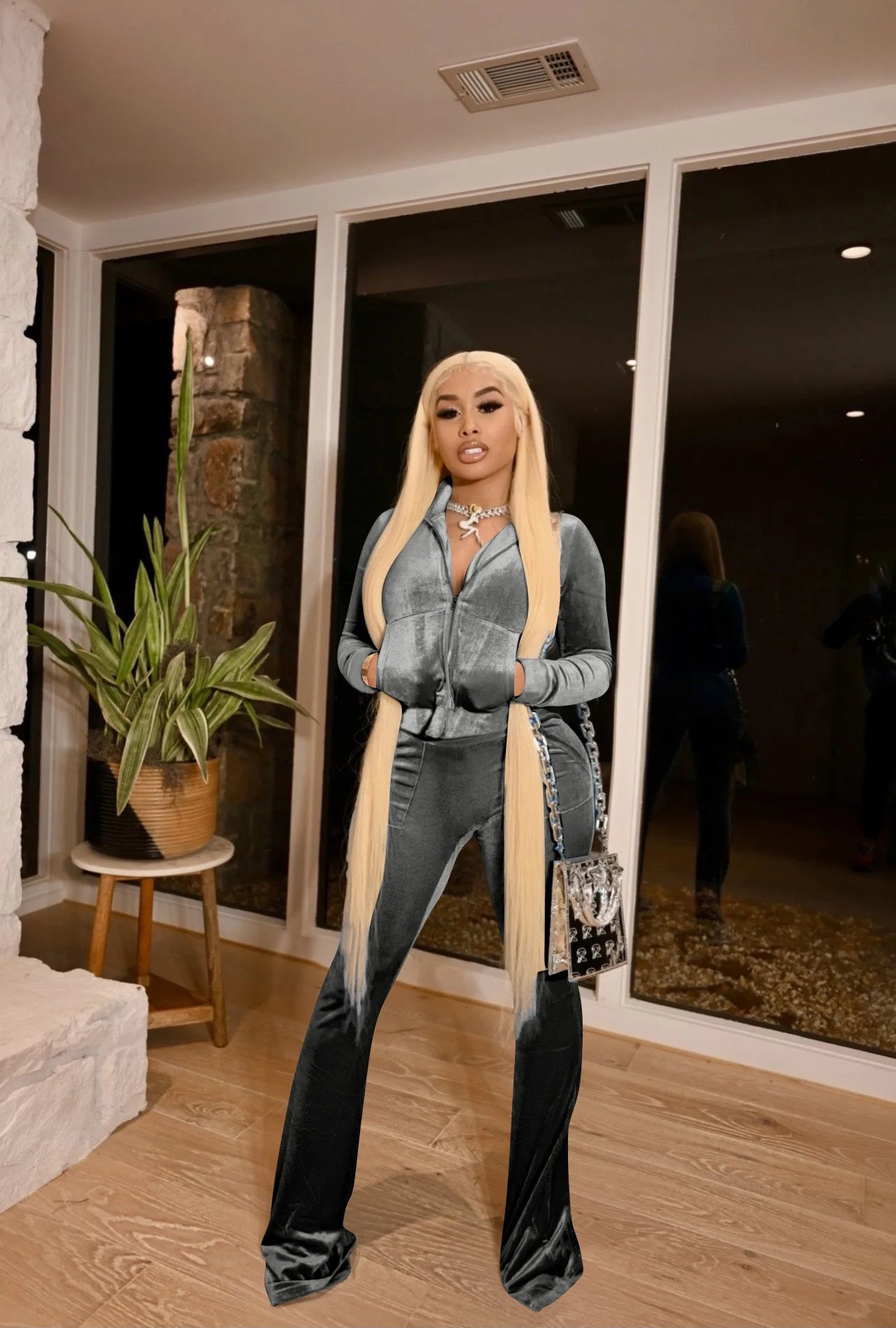 Women Set Autumn Winter Casual Two Piece Sets Velvet Tracksuit Jogger Sets Zipper Crop Jacket Pants Suits Sweatsuits Outfits