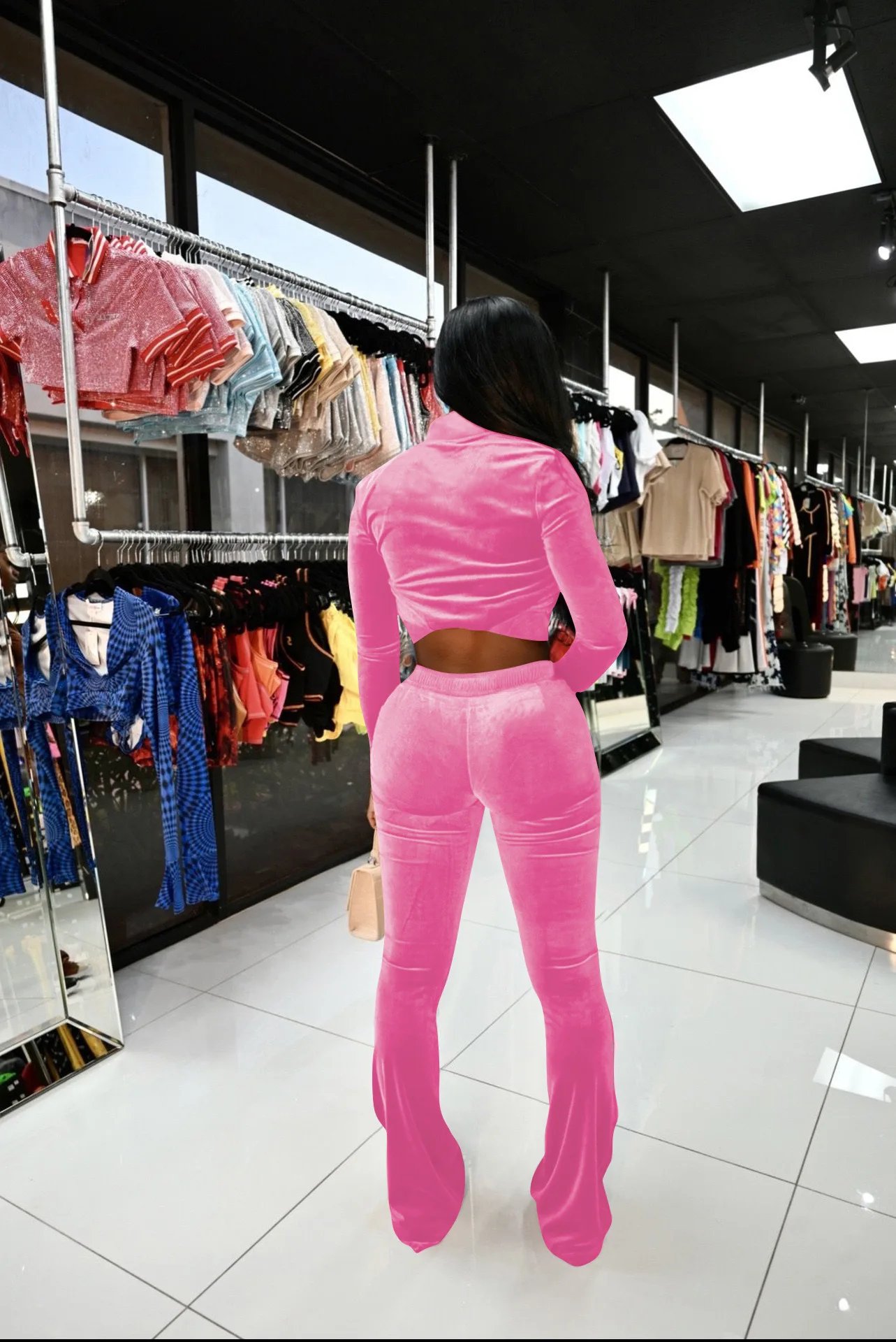 Women Set Autumn Winter Casual Two Piece Sets Velvet Tracksuit Jogger Sets Zipper Crop Jacket Pants Suits Sweatsuits Outfits