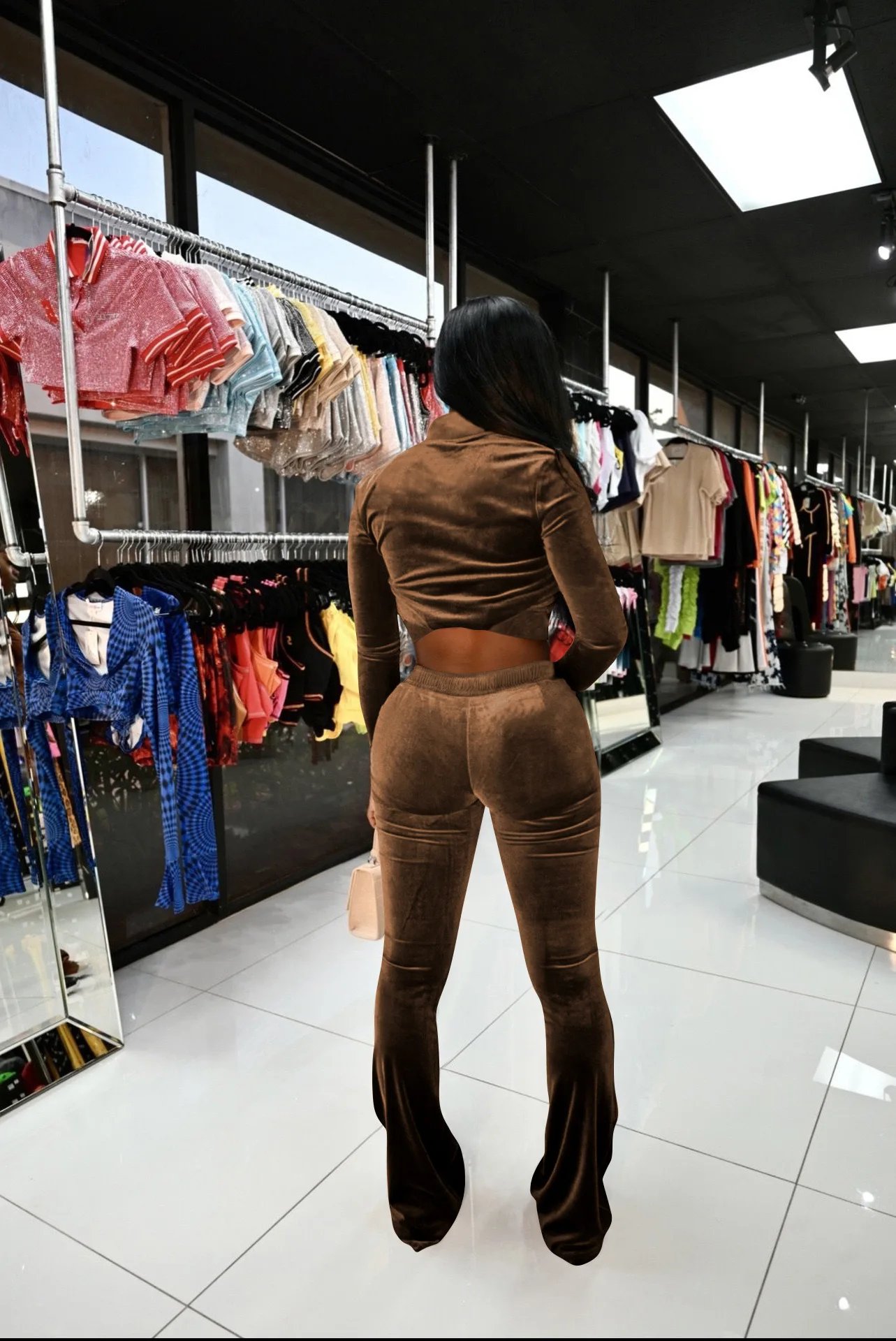 Women Set Autumn Winter Casual Two Piece Sets Velvet Tracksuit Jogger Sets Zipper Crop Jacket Pants Suits Sweatsuits Outfits