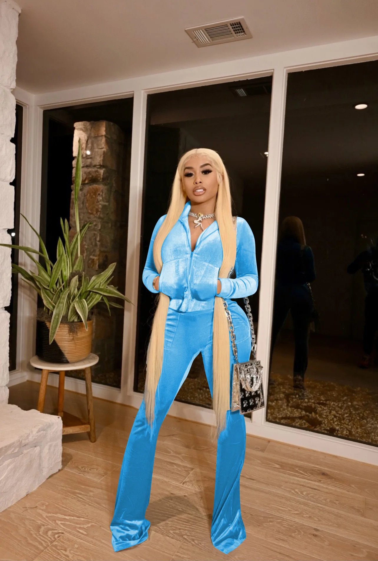 Women Set Autumn Winter Casual Two Piece Sets Velvet Tracksuit Jogger Sets Zipper Crop Jacket Pants Suits Sweatsuits Outfits