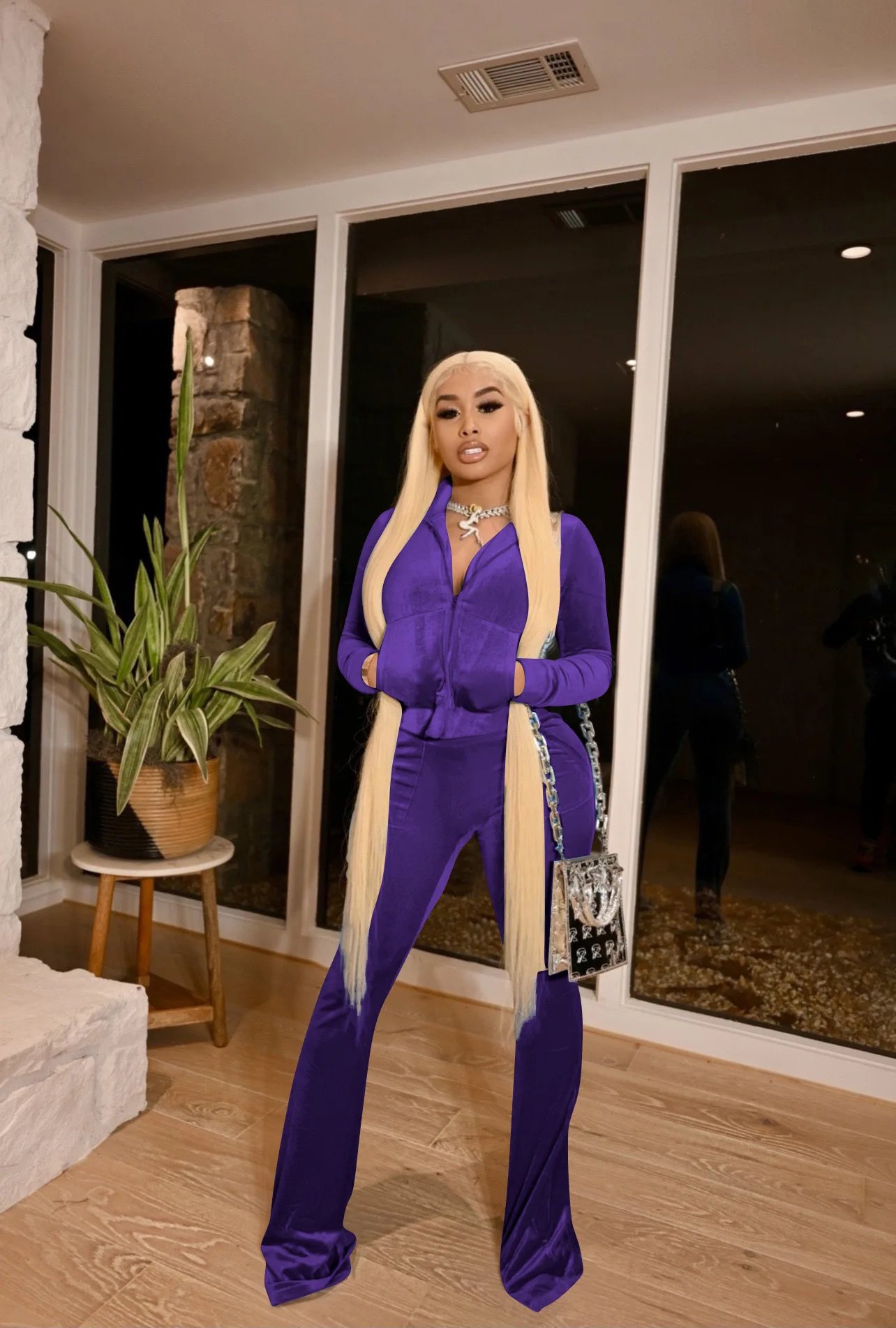 Women Set Autumn Winter Casual Two Piece Sets Velvet Tracksuit Jogger Sets Zipper Crop Jacket Pants Suits Sweatsuits Outfits