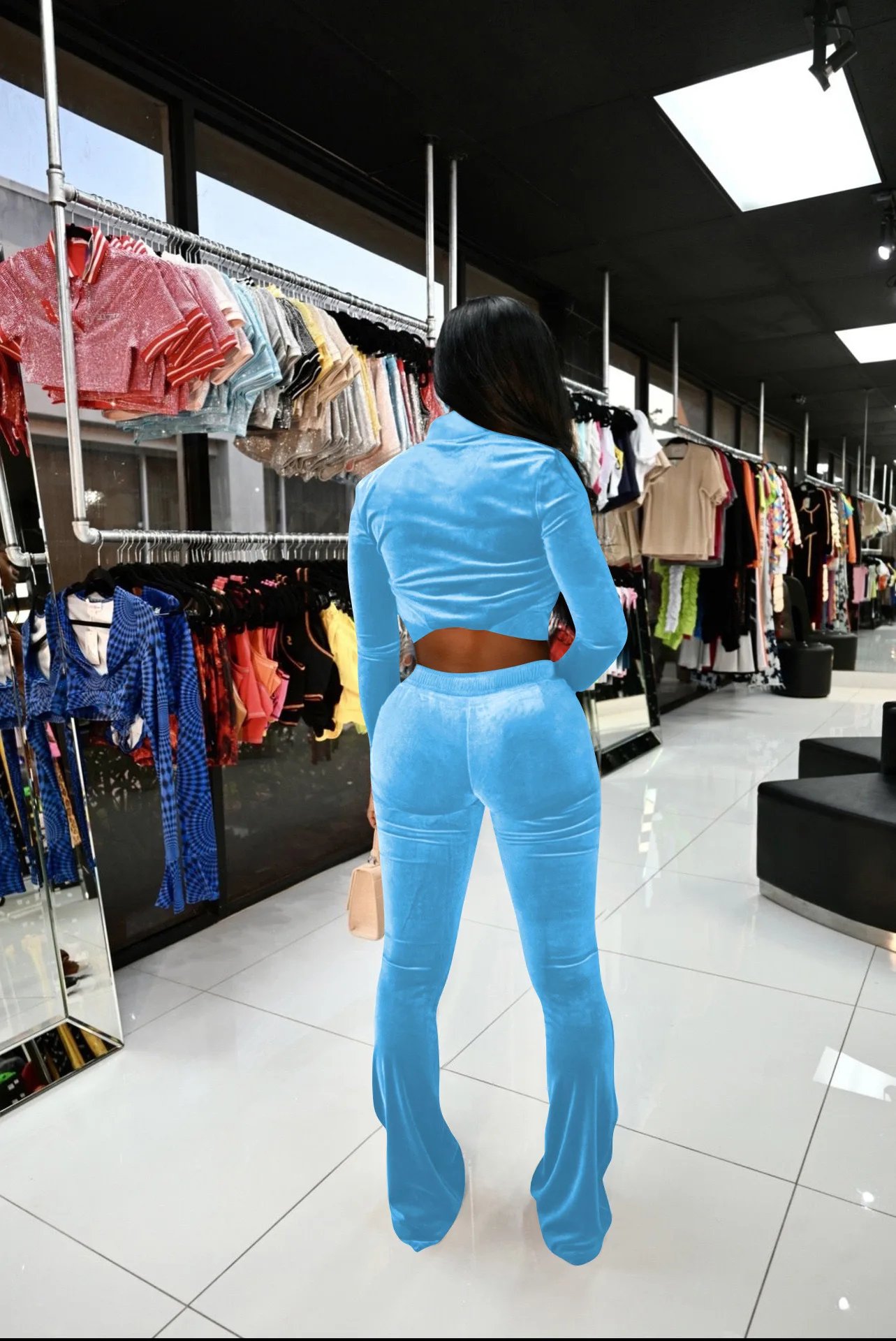 Women Set Autumn Winter Casual Two Piece Sets Velvet Tracksuit Jogger Sets Zipper Crop Jacket Pants Suits Sweatsuits Outfits