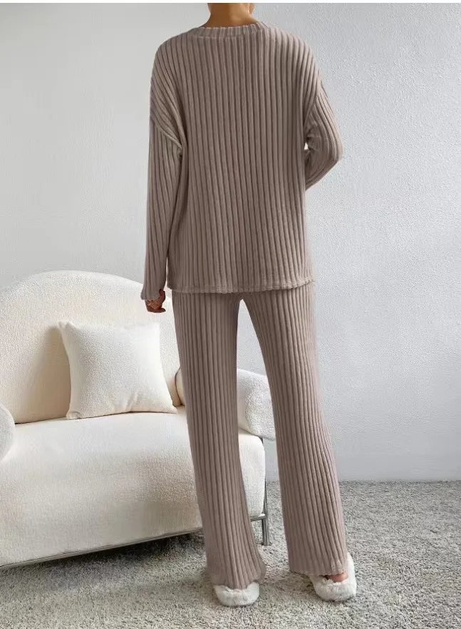 Women Tracksuit Knitted Sweater Pant Sets 2023 Autumn V Neck Pullover Tops Trousers Suits Casual Two Piece Set Outfits Women Tracksuit Knitted Sweater Pant Sets 2023 Autumn V Neck Pullover Tops Trousers Suits Casual Two Piece Set Outfits