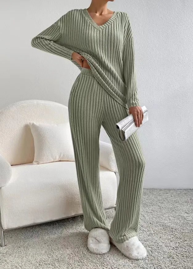 Women Tracksuit Knitted Sweater Pant Sets 2023 Autumn V Neck Pullover Tops Trousers Suits Casual Two Piece Set Outfits Women Tracksuit Knitted Sweater Pant Sets 2023 Autumn V Neck Pullover Tops Trousers Suits Casual Two Piece Set Outfits